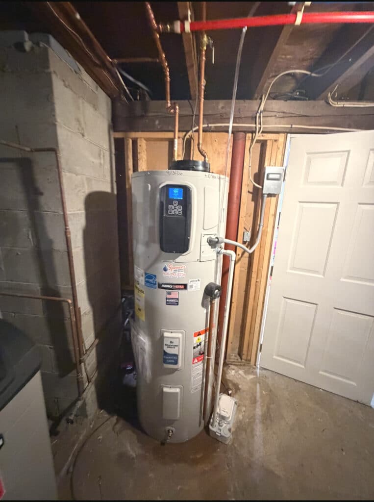 New heat-pump water heater installed in the same basement